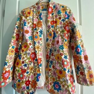 Red and Pink Floral Blazer Lightweight Suit Jacket